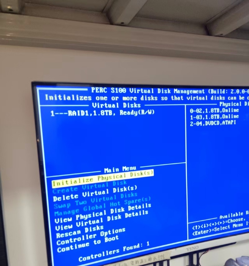 Dell 服务器 PERC S100 RAID1 阵列配置界面